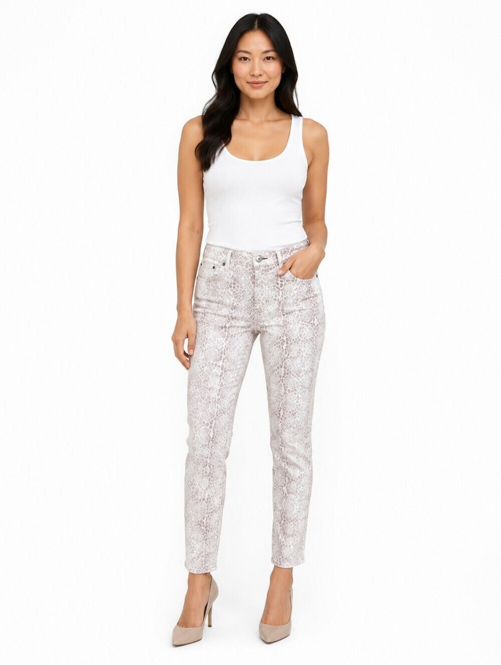 Adriano Goldschmeid Women's Ankle Pants Size 29 Peach Tan White Stone Pattern